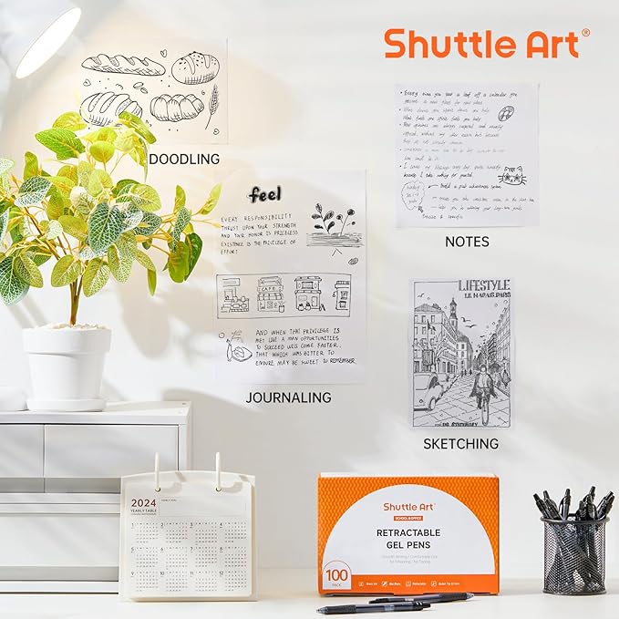 Shuttle Art Black Gel Pens, 100 Pack Retractable Medium Point Rollerball Gel Ink Pens Smooth Writing with Comfortable Grip for Office School Home Work