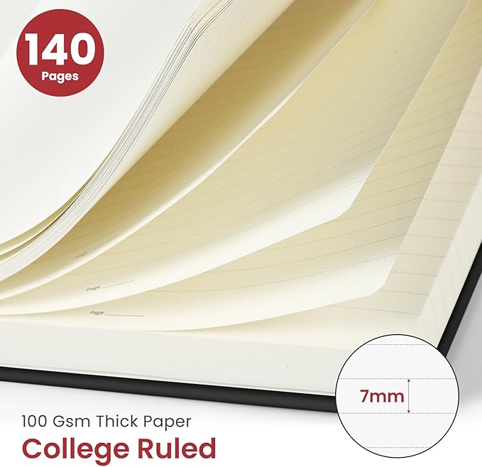 Taja Lined Spiral Journal Notebook for Work, 6 Pack, 140 Pages, College Ruled Hardcover Notebook Journal for Women, 6 Pcs, Journals for Writing, A5(6"x8") - Black