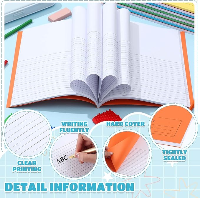 Henoyso 12 Pcs 120 Pages Primary Composition Notebooks K-2 9 3/4 x 7 1/2 Inch Journals Primary Journals Blank Books for Kids to Write Stories Kindergarten (Colorful)