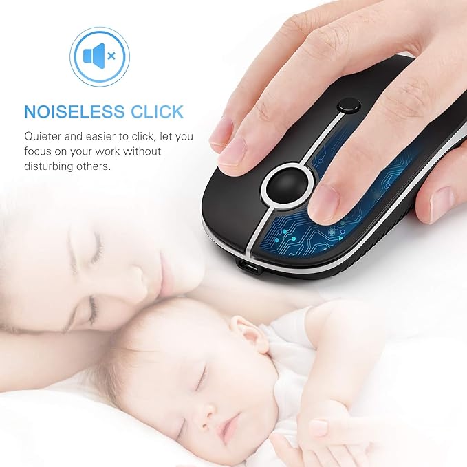 Type C Wireless Mouse，Vssoplor USB C MacBook Wireless Mouse Dual Mode 2.4G Cordless Mice with Nano USB and Type C Receiver Compatible with PC, Laptop, MacBook and All Type C Devices-Black and Silver