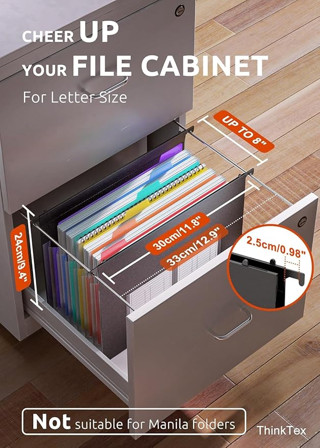 ThinkTex Plastic Expanding Hanging File Folders, 7 Innovative 1.2" Accordian Pockets, Large Capacity, Multi-Color Tabs, Letter Size for Filing Cabinet - 3 Packs