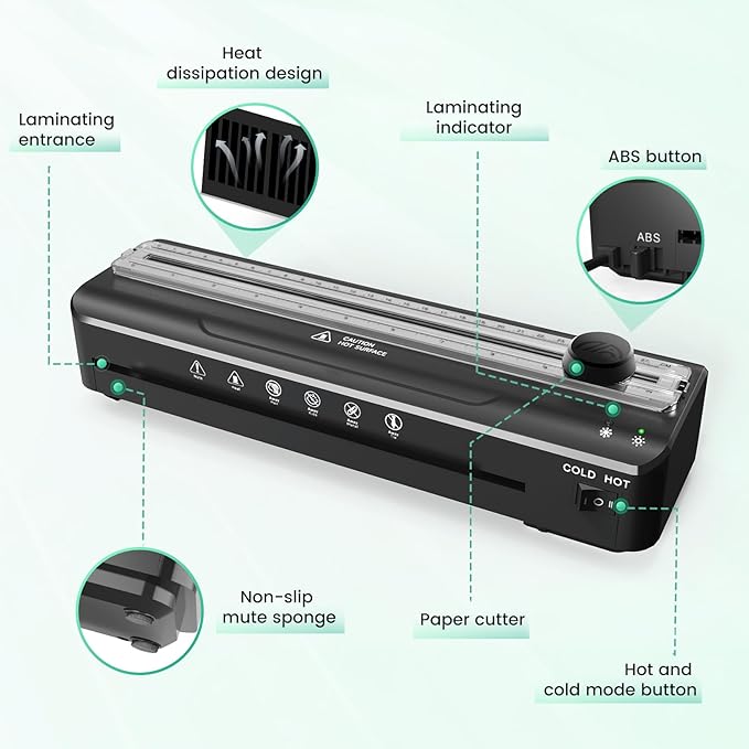 Laminator Machine 9 Inch Laminating Machine - A4 Cold Thermal Laminator Machine with Laminating Sheets, 8.5 x11 Personal Laminators for Teachers 90s Warm up, A4/A5/A6 Laminators for School Home