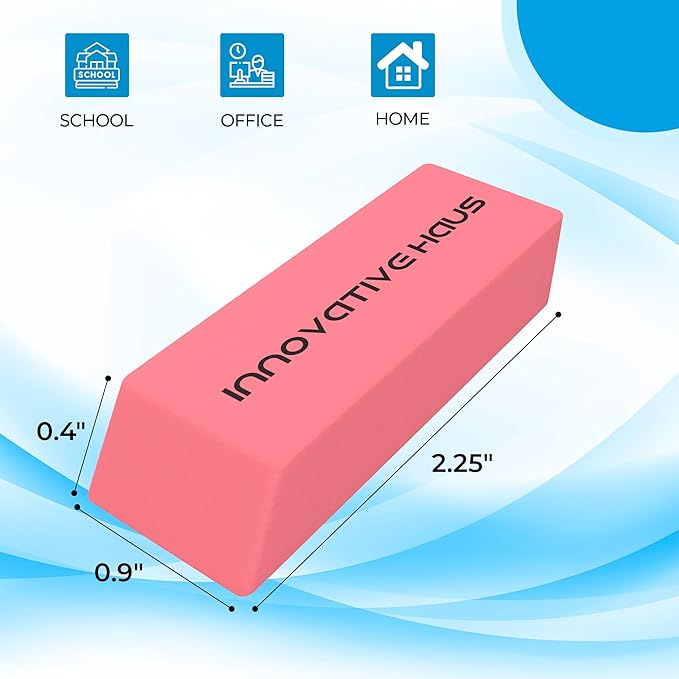 Innovative Haus Pink Erasers Bulk - Latex Free, Smudge Resistant Large Eraser. Big Size School Erasers for Kids in Bulk. Ideal for Students and Classrooms. Pack of 100
