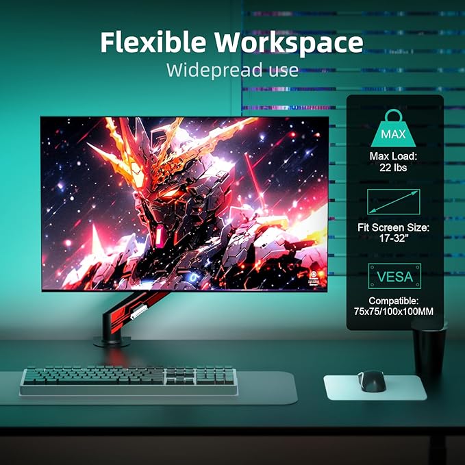 Suptek Monitor Mount Gas Spring Arm Desk Mount Stand - Fully Adjustable, Fits 32 inch Monitors, Weight Capacity up to 22 lbs (MD8WR)