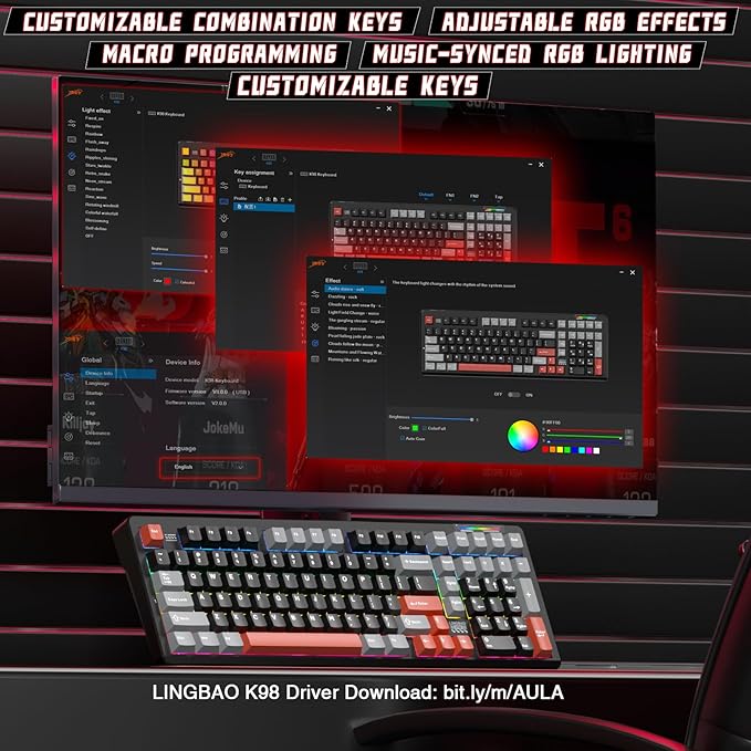 LINGBAO K98 Wireless Mechanical Gaming Keyboard, Tri-Mode BT5.0/2.4GHz/USB-C, Gasket Custom Hot-Swappable Linear Switches Mechanical Keyboards, RGB Backlit Gaming Keyboard for PC Laptop