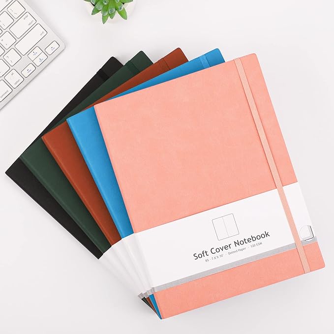 AHGXG Bullet Dotted Journal 2 Pack - B5 Large Journal Dot Grid Notebook (7.6'' X 10'') with Thick 120gsm Dot Paper, Soft Leather Cover, Total 384 Pages, Inner Pocket - BlackBrown