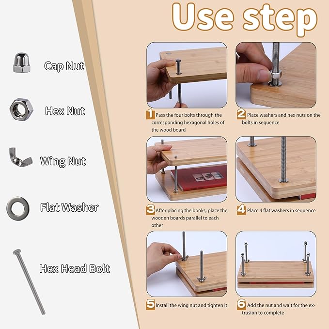 JUPEAN Book Binding Kits, Bookbinding Supplies, Bookbinding Kit for Beginners Bone Folder Tool with Paper Awl Waxed Thread Book Press for DIY 7.9”x11.6”