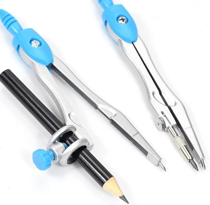 Math Geometry Kit Sets 10 Piece Student Supplies with Shatterproof Storage Box,Includes Rulers,Protractor,Compass,Eraser,Pencil Sharpener,Lead Refills,Pencil,for Drafting and Drawings（Blue）