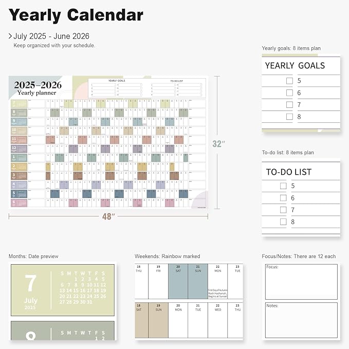 Ospelelf 2025 Wall Calendar Large 32'' x 48'' Dry Erase Laminated Calendar for Wall, 12 Month Big Family Calendar, Use July 2025 - June 2026 (Morandi)