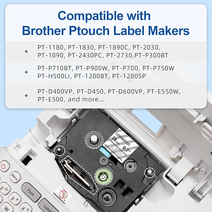 Labelife 18mm Label Tape White on Clear 3/4" Replace for Brother P Touch TZe TZ Tape 18mm 0.7 Laminated Clear TZe-145 TZe145 TZ145 Compatible with Ptouch PTD600 PTD400AD PT1880 Label Maker, 4-Pack