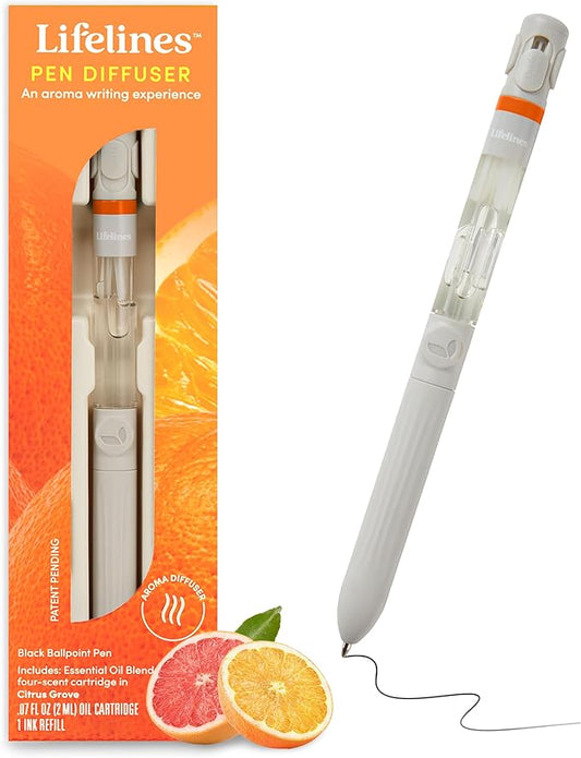 Lifelines Pen Diffuser, Citrus Grove - 1mm Black Ballpoint Pen with Scented Essential Oil Blends – Aromatherapy Diffuser & Sensory Immersion Diffuse Aroma As You Write