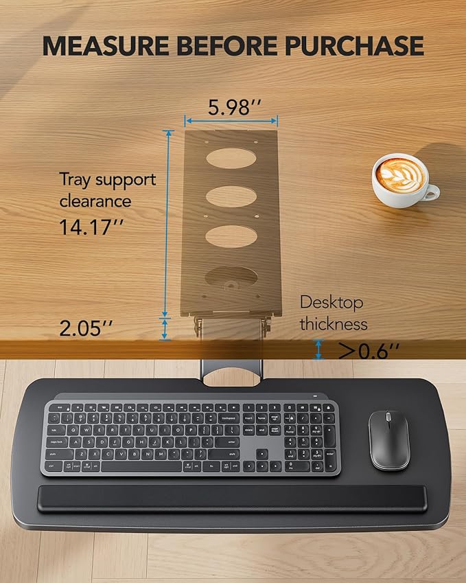 HUANUO Keyboard Tray Under Desk, 360 Adjustable Under Desk Keyboard Tray Slide Out, Ergonomic Pull Out Keyboard Tray Under Desk, 25"W x 9.84"D