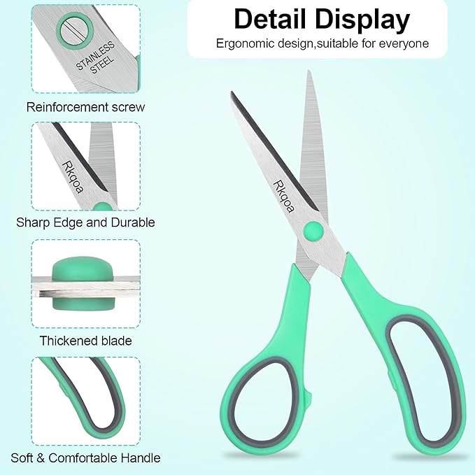 Black-Purple Scissors Pack, Rkqoa 8" Adult Scissors All Purpose - Comfort-Grip Sharp Shears for Office School Sewing Fabric Craft Art Supplies, Teacher/Class Everyday use, Classroom Must have