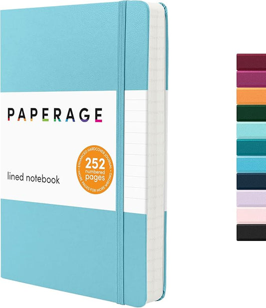 PAPERAGE Lined Journal Notebook, (Sky Blue), 252 Pages, Medium 5.6 in x 8 in - 100 GSM Thick Paper – Hardcover Journaling Notebook for Work, School & Note Taking