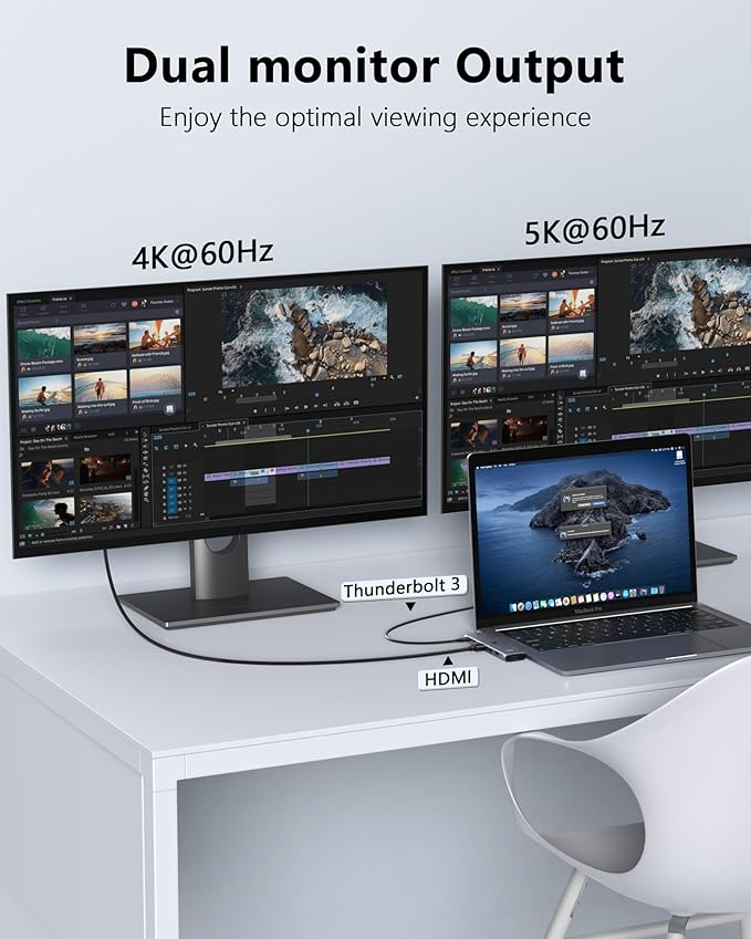 USB C Hub Adapter for MacBook Pro/Air M1M2M3 2022 2021 2020 13"15"16",Multiport MacBook Adapter MacBook Accessories with 4K HDMI,3USB3.0,Audio,100W Thunderbolt-Enabled USB-C,Support MagSafe 3 Charging