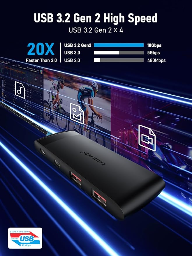 USB C Hub with 10Gbps 2 USB 3.2 & 2 USB C 3.2, Charging Port,USB Port Extender for MacBook Pro/Air,Acer Aspire, HP Dell Laptops,iPad Pro, iPhone 15/15 Pro Max,etc.,0.65ft Cable