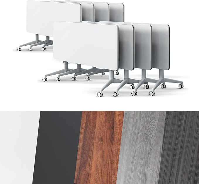 Conference Room Table, Folding Conference Tables,Thicken Grey Tabletop,Flip Top Wooden Seminar Meeting Room Table for Conference Room Offices (8, White, 47.2“)