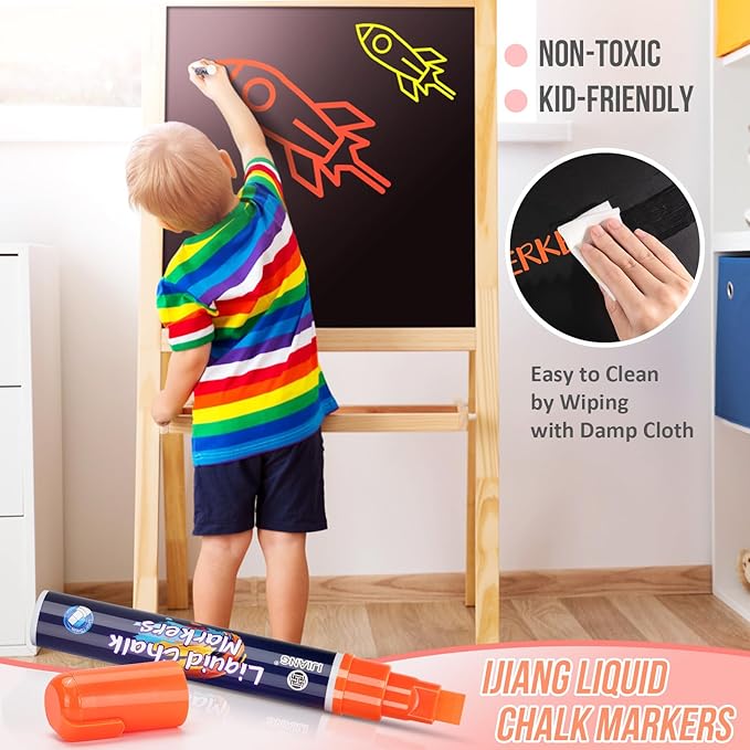 Window Chalk Markers Washable, Neon 8 Colors Jumbo Chalk Marker Car Glass Erasable, Liquid Chalk Pens with 10mm Thick Tips for Chalkboard, Windows, Glass, Mirror, Auto, Poster, Bistro, Cars of DIY