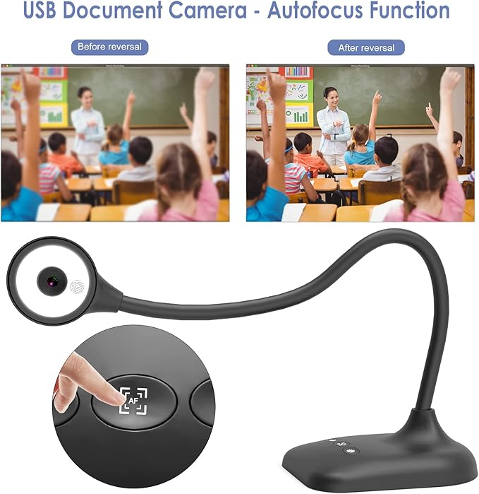 USB Document Camera for Teachers, Webcam/Doc Camera for Classroom with A3 Format, 3-Level LED Lights, Image Invert, Fold, Dual mic for Mac OS, Windows, Zoom, OBS Work with Distance Learning