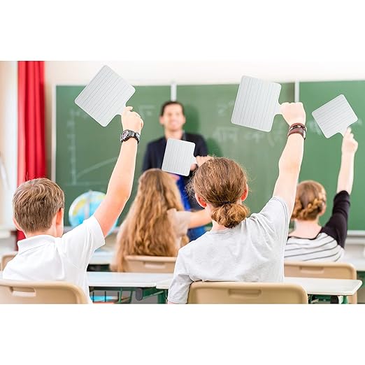 Flipside Products - 7.75" x 10" Two-Sided (Lined Side/Blank White Side) Rectangular Dry Erase Writing Answer Paddles, 12 Pack + Black Markers + Erasers