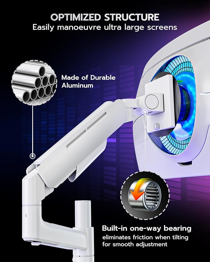 Vertical Dual Monitor Mount for 17-49 Inch Ultrawide Heavy Duty Curved Screen Stacking, Computer Monitor Arm Desk Mount, Gas Spring Adjustable Vesa Stand, White