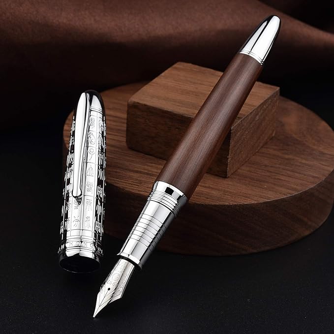 Hongdian 6016 Natural Wood Fountain Pen, Iridium Extra Fine Nib Writing Pen with Metal Pen Case