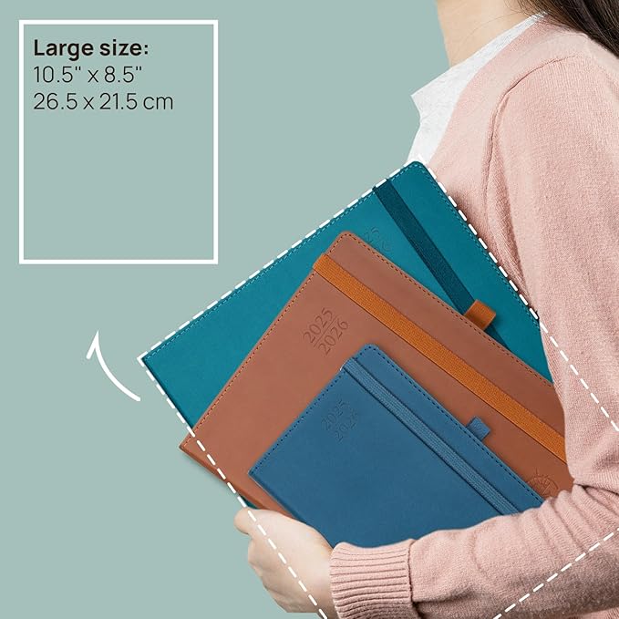 POPRUN Planner 2025-2026 (Large - 8.5'' x 10.5'') Academic Weekly Calendar (July 2025 - June 2026) with Hourly Time Slots, Monthly Tabs, 100GSM Thick Papers, Leather Soft Cover - Black