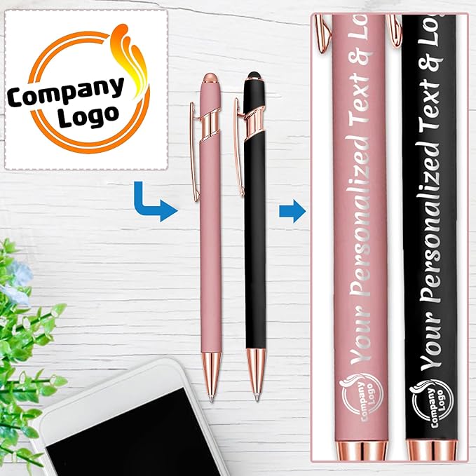 STREADVE 100 Personalized Custom Pens Engraved Writing Pen with Name Logo, Customized Promotional Items Stylus Pen Gifts for Women Realtor Quinceañera Wedding Business, Pink