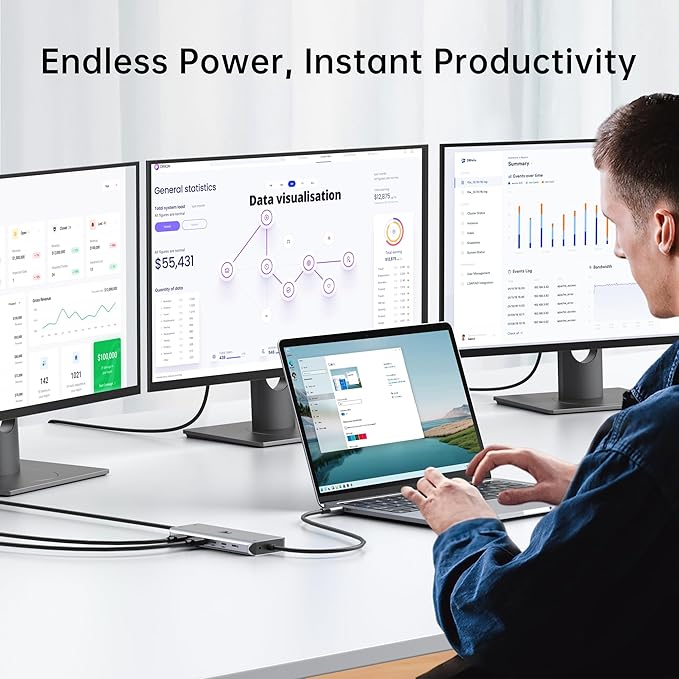 LIONWEI 13 in 1 Laptop Docking Station 2 HDMI+DisplayPort+10Gbps, 6 USB C/A, 100W PD, Ethernet, SD/TF, Audio, USB C Hub for MacBook Pro/Air/Dell/HP/Lenovo/Thinkpad