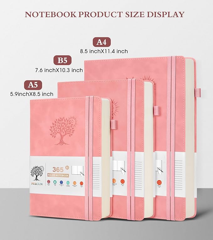 B5 Lined Journal Notebook - 365 Page Large Leather Journals for Writing Women Men，Hardcover Notebook with 100Gsm Thick Pages，Daily Diary for Travel, Work，School，College Ruled (7.6" x 10.3")