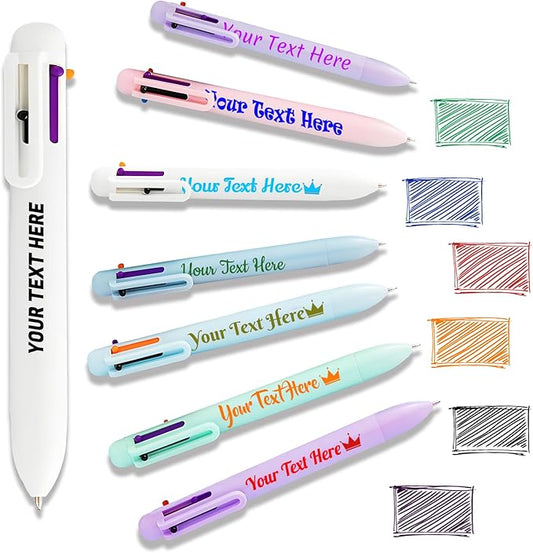 Custom 6-In-1 Multicolor Ballpoint Pen 0.5mm Tip Personalized Pens with Text Logo Name Printed Customized Pens Gift for Businesses School Office Employee Exhibition, 280PCS