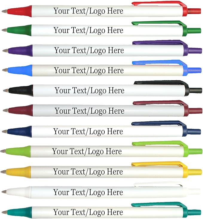 Personalized Click Stick Pens With your Custom Logo or Text-300 Pack Bulk-for Businesses, Parties, and Events, Custom Printed Retractable Slim Ballpoint Pens, Teal, Black Ink
