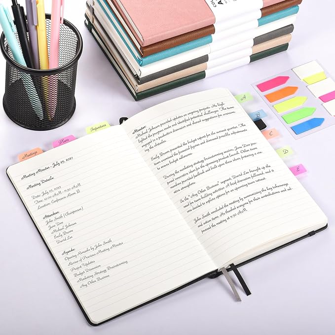 Lined Journal Notebook, 3 Pack A5 College Ruled Notebooks for Work, Hardcover Notebook Each with 2 Pockets & Pen, Leather Journal for Women, Men, 160 Pages, 100GSM Thick Paper (Green, Red, Black)