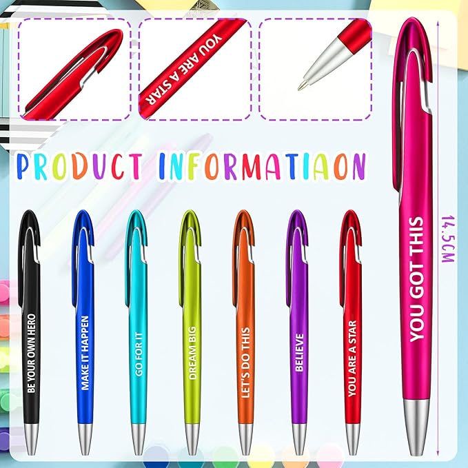 Lincia 100 Pcs Positive Theme Ballpoint Pens Bulk Retractable Medium Point Pens with Black Ink Inspiration Thank You Gifts for Teacher, Back to School, Christmas