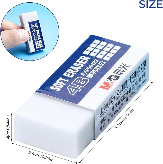 M&G 30 Pack Large Erasers Pencil Erasers, 4B White Rubber Eraser Rectangular Bulk for Kids School Students Office, Art Erasers for Drawing