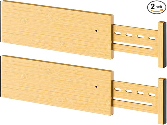 Bamboo Drawer Dividers 4" High, 12.8-18" Adjustable Drawer Organizers for Clothes,Expandable Dresser Separators in Bedroom/Kitchen/Bathroom/Office Organization and Storage,2 Pack