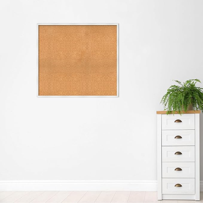 Amanti Art Natural Cork Board for Wall, 37x41 Vision Board with White Frame, Oversize Corkboard Office Decor for Home Organization, Country Rustic Corkboard Pinboard to Display Items for Home