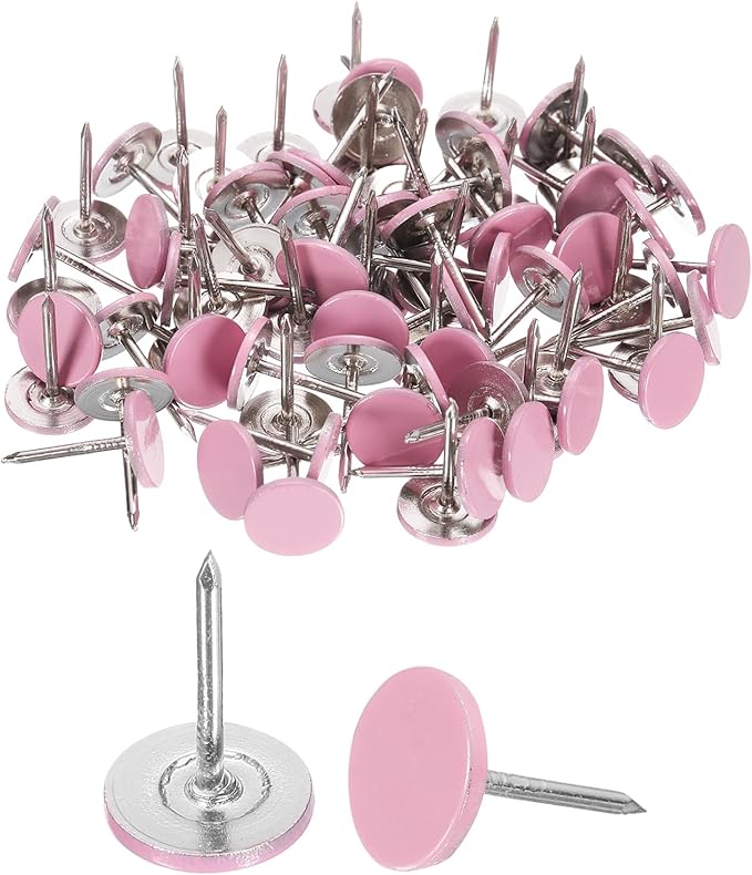 uxcell 120Pcs Push Pins, 11mmx17mm Round Flat Head Decorative Thumb Tacks Upholstery Tacks for Cork Board Office Wall Hangings, Pink