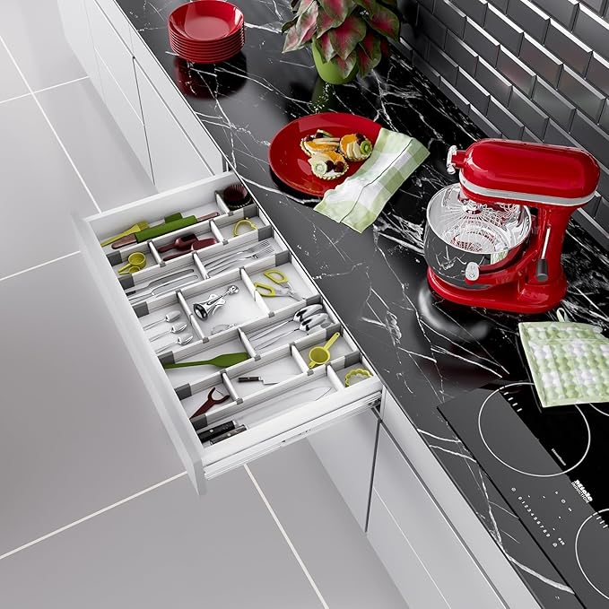 Practical Comfort Aluminum Drawer Organizer for Kitchen Utensils Silverware Flatware 9 Dividers Set | MEDIUM | UPGRADED VERSION