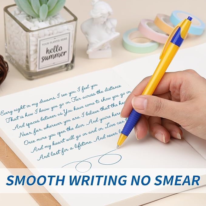 Pens Bulk, 60Pack Blue Gripped Slimster Bulk Ballpoint Smooth Writing No Smear, Blue Ink 1.0mm, Wholesale Click Retractable Server Pens, School Office Supplies