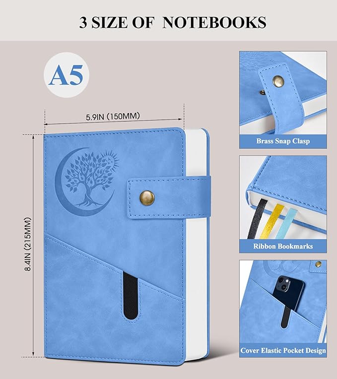 365 Page Thick Lined Journal Notebook for Men Women, A5 Leather Journals for Writing, Hardcover Notebooks for Work, School, Note Taking,Travel, Business,Personal Diary, College Ruled 5.9" x 8.4"