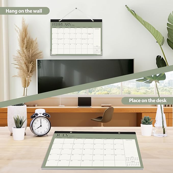Calendar 2025-2026, Monthly Desktop Large Calendar (July 2025 - December 2026) Desk Wall Planner for Family Office Teacher School, 17" x 12" Green