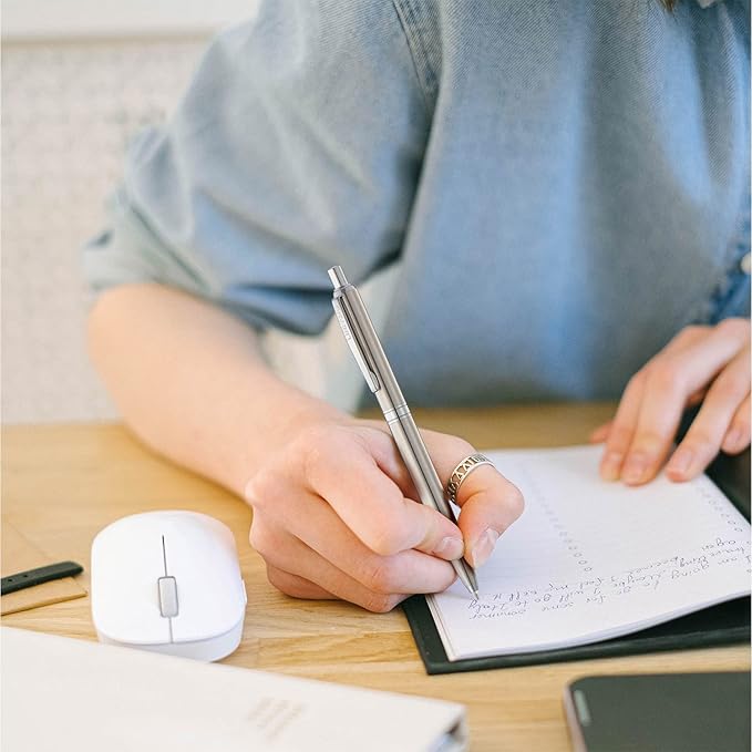 LINFANC 8 Pack Ballpoint Pens, Premium Retractable Metal Ballpoint Pen, Medium Point 1.0mm Black Ink Pen for Home School Work Office Supplies, Stainless Steel Trim, Extra 8 Refills