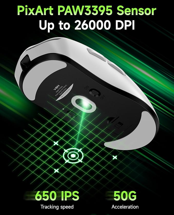 VGN F1 MOBA Wireless Gaming Mouse - Ultralight 55g - Wireless & Wired Mode - 26000 Adjustable DPI - 1000Hz Polling Rate - 200 Hours Battery - Programmable Buttons - Esports Professional Grade - USB-C