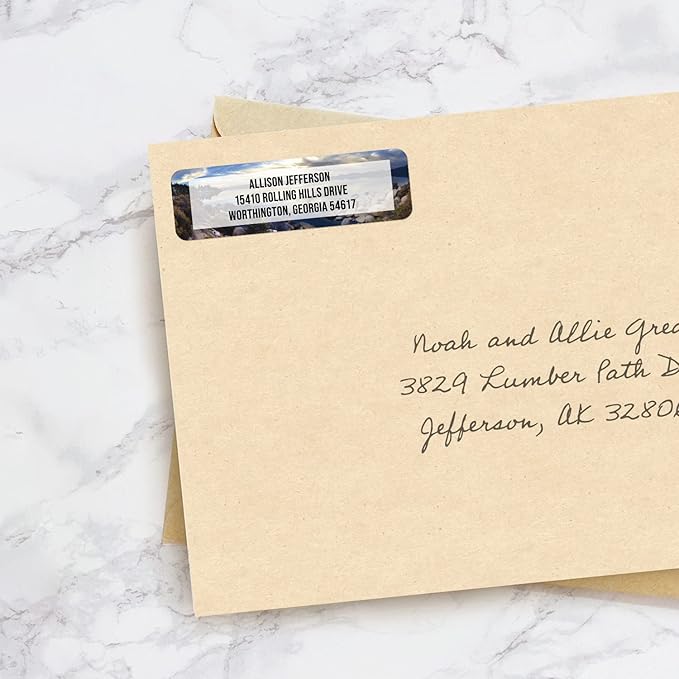 Breathtaking Landscape Rolled Address Labels / 500 Personalized Return Address Labels/Designer Address Stickers in Elegant Plastic Dispenser