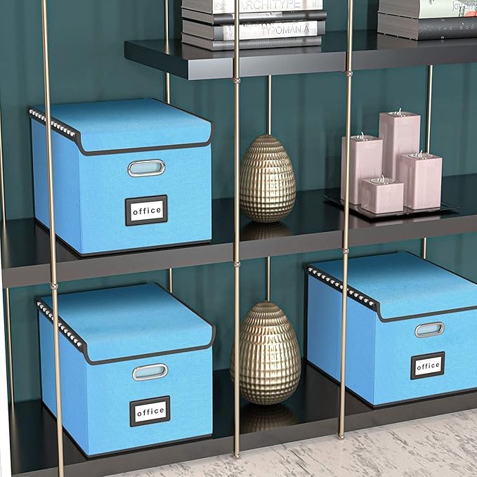 Huolewa Decorative File Organizer Document Storage Boxes with Lids, Linen Hanging Filing Storage Boxes, Decorative Home/Office Filing System for File and Folders Storage