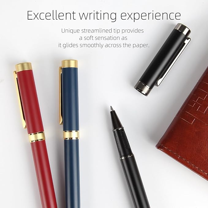 Stunning luxury pen fancy pens nice pens for men pure copper heavy feel Office Executive Pen Professional Smooth Writing Pens for journaling with Gift Case with 2 Refills (Red)