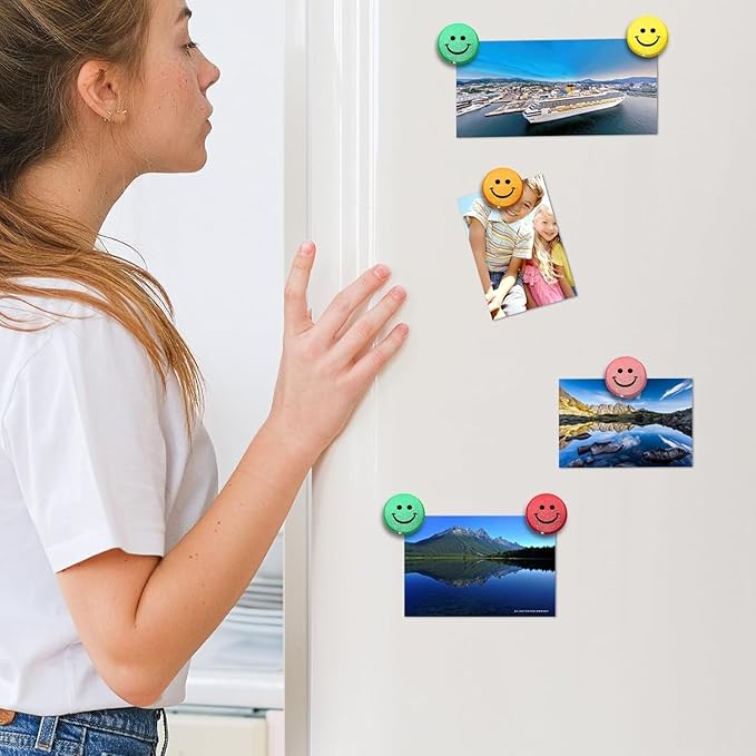 Qualsen Fridge Magnets, 50pcs Smiley Face Magnets, Small Magnet for Whiteboard, Mini Cute Magnet for Fridge, Locker, White Board, Kitchen, Office, Classroom (10 Colors Smile)