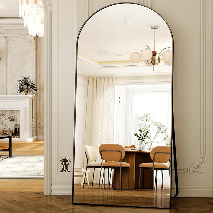 GLSLAND-38x77 inch Arched Full Length Mirror - Floor Mirrors Aluminum Alloy Frame Full Body Dressing Mirror for Bedroom Living Room,Black