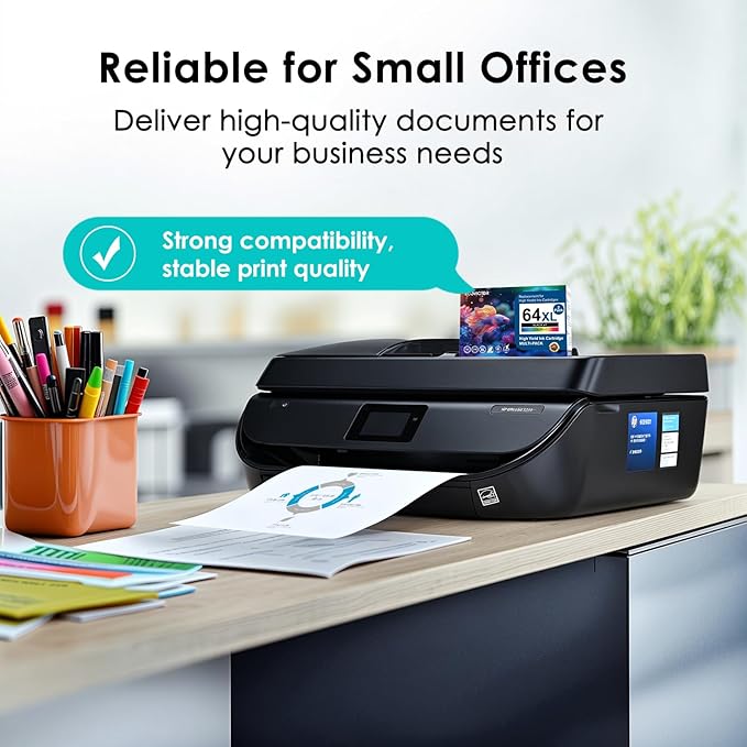 Remanufactured 64XL Ink Cartridges Black/Color Replacement for HP 64XL Ink Cartridge Combo Pack HP Ink 64 for Envy 7855 7858 7155 7800 6252 6255 7100 7164 7200e 7955e 7900e Tango X Printer